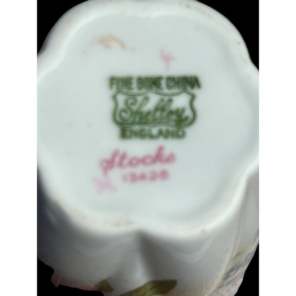 Shelley STOCKS Pattern Demitasse Cup and Saucer Dainty Shape Bone China England - Picture 7 of 9